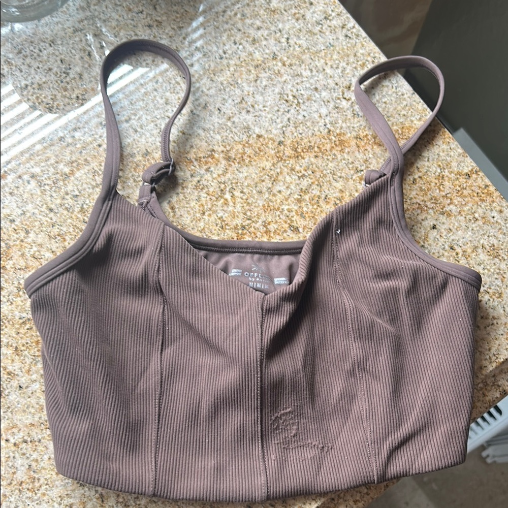 Brown Ribbed Crop Top